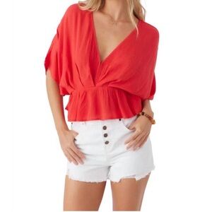 O’Neill Carey Kimono Peplum Top – Red – Size M – NWT